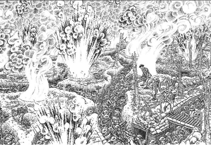 Joe Sacco La Gran Guerra bombardeo de trincheras