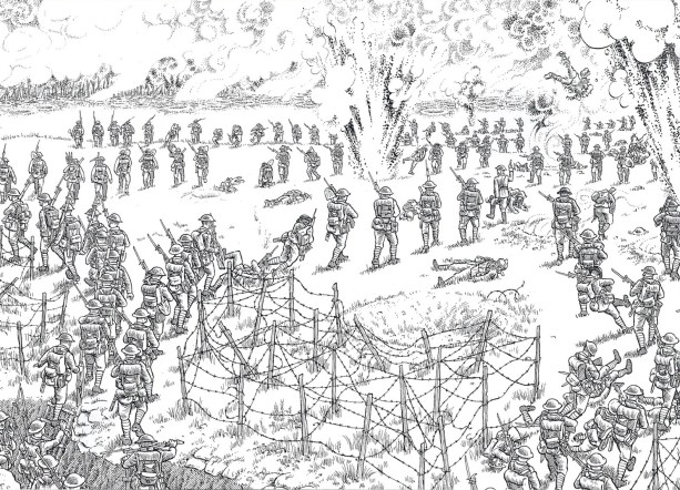 joe-sacco-la-gran-guerra-soldados-avanzando