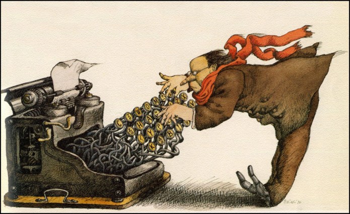 Tullio Pericoli un escritor ante su máquina de escribir