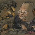 Caricatura de Stalin y Churchill repartiendose&nbsp;Europa